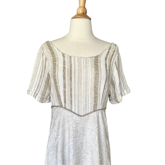 Vintage 90s Handmade MIDI Dress Empire Waist Fall Neutral Jacquard - Picture 2 of 16